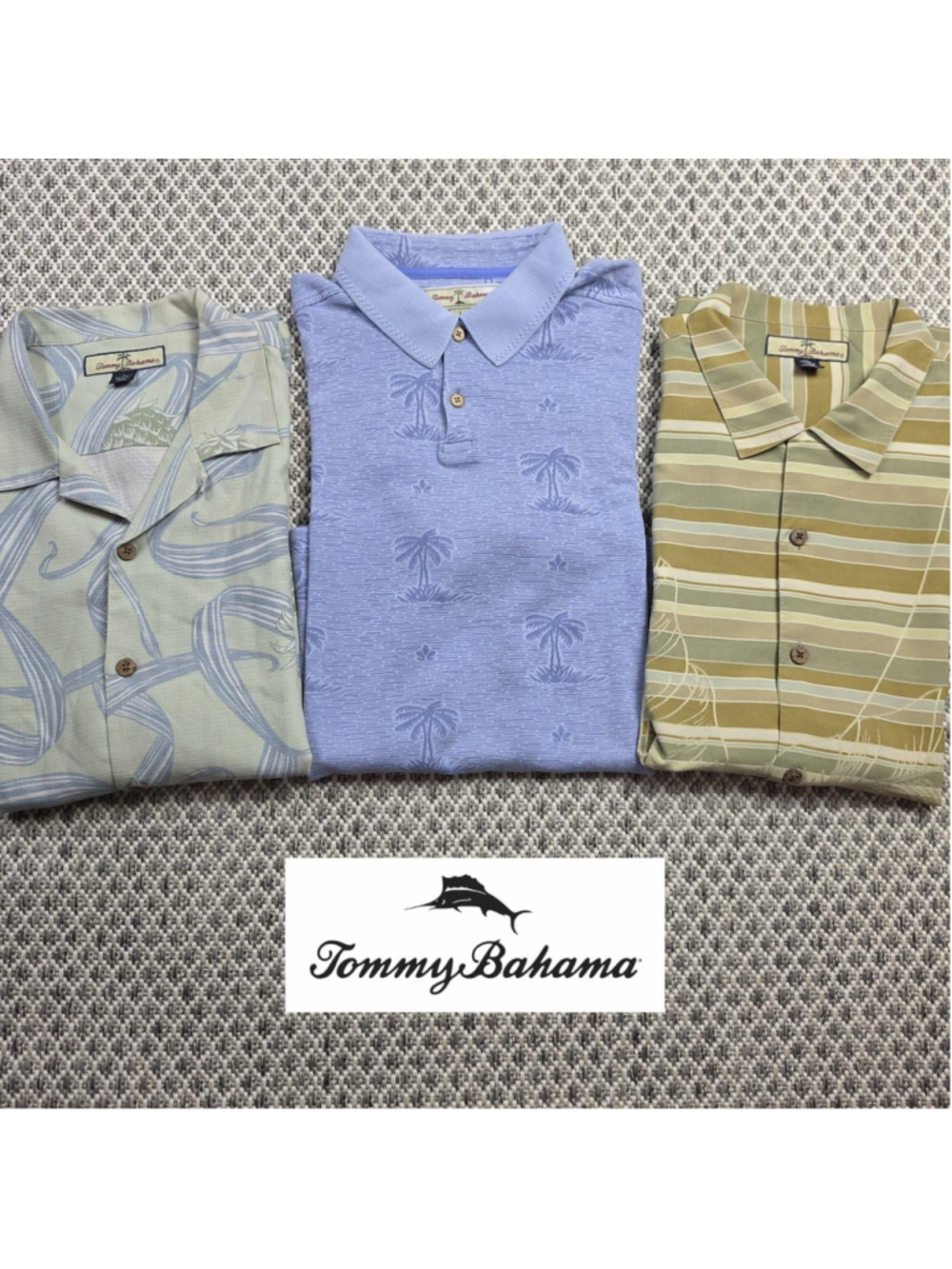 Tommy Bahama Men’s Large Shirts Lot of 3 Silk Camp Hawaiian Aloha Polo